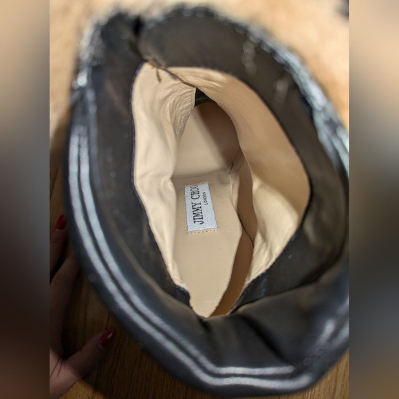 NEW JIMMY CHOO MADYN 130 SHEARLING TRIMMED LACE UP LEATHER ANKLE BOOTS - Picture 10 of 12